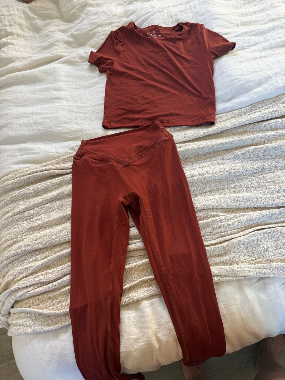 PARAGON Two-Piece Short-Sleeve Crop Top & Leggings Set - Rust